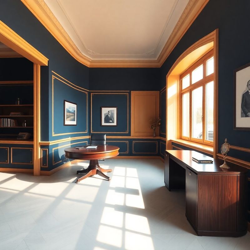 Refined advisory office interior in Craiova with inkblue walls and warm-white trim